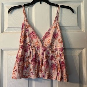 Brand new, floral print on pink cropped tank top, women’s medium.